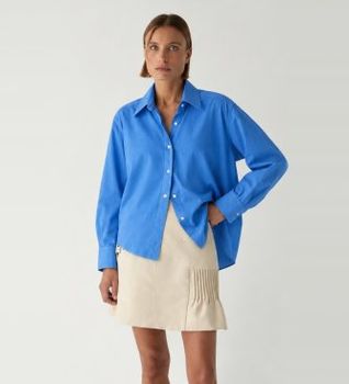 LAAGAM para mujer. P006S Camisa No Boyfriend azul (S), Casual, Algodón, Manga larga