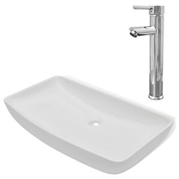 Lavabo De Baño Moderno | Lavabo Rectangular Con Grifo Mezclador Cerámica Blanco