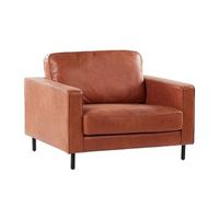 sillon tapizado en piel marron dorado con patas negras brazo de riel estilo minimalista savalen