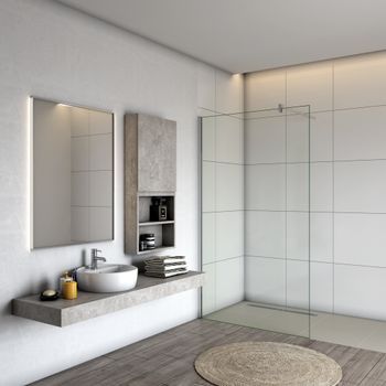 Aica Walkin Mampara Panel De Ducha 1 Hoja Vidrio 8mm Con Película De Seguridad A Prueba De Explosiones (88-90)x200cm Perfil Cromado Con Barra 90cm