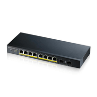 zyxel gs1900-10hp 8-port gbe l2 poe smart switch 2 sfp slots 8023at desktop fanless 70 watt