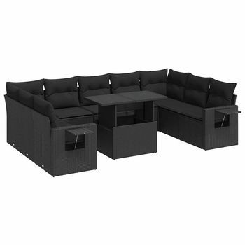 Set De Sofás De Jardín Y Cojines 10 Pzas Ratán Sintético Negro Vidaxl