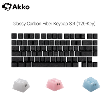 Juego de llaves de fibra de carbono de cristal Akko, 126 piezas, teclas ANSI con perfil de cereza de doble disparo con impresión lateral para teclado mecánico para juegos