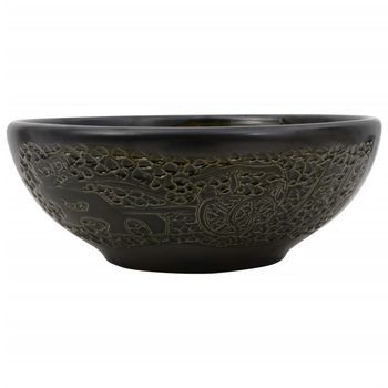 Lavabo De Baño Moderno | Lavabo Sobre Encimera Redondo Cerámica Negro Φ41x14 Cm