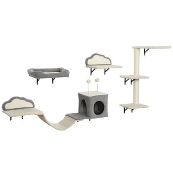 PawHut Set de rascador montado en pared, superficies de sisal, 4 piezas, para 1-3 gatos, Beige