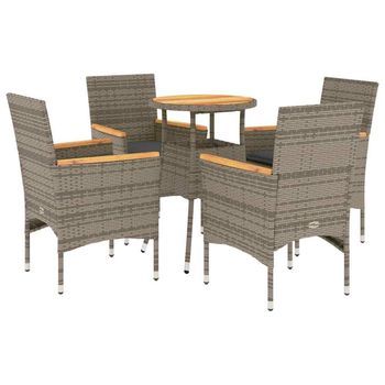 Set De Comedor Jardín 5 Pzas Con Cojines Ratán Pe Acacia Gris Vidaxl