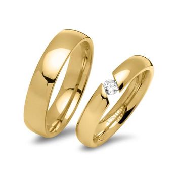 Alianza de boda de acero inoxidable chapado en oro amarillo con piedra