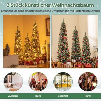 Juego De 3 Árboles De Navidad Artificiales De Lápiz, 120+150+180 Cm, Árbol De Navidad Para Oficina En Casa