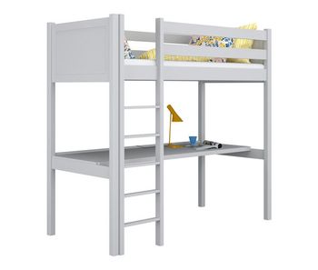 Cama alta de madera con escritorio n06 gris