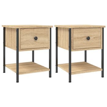 Juego De Mesitas De Noche Mesillas De Noche - Madera Ingeniería Roble Sonoma 34x35,5x45 Cm