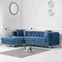 barker left facing blue velvet 3 seater corner sofa