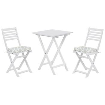 Conjunto Bistró De Jardín Blanco De Madera De Acacia 3 Piezas Con Cojines Verde Menta Plegable Diseño Moderno Fiji