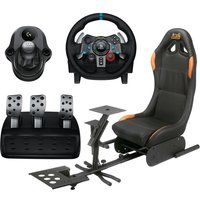 logitech driving force g29 racing wheel  pedals gaming chair  driving force shifter bundle
