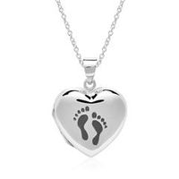 cadena y medallon de corazon huellas de plata 925