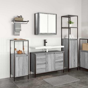 Vidaxl Juego De Muebles De Baño 3 Uds. Sonoma Gris Y Negro