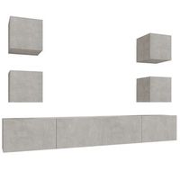set de muebles de tv  mueble de salon  gabinete de tv 6 pzas madera contrachapada gris hormigon