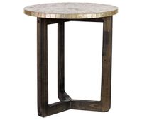 mesa auxiliar de madera y capiz beige d40x45h cm