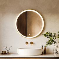 espejo de bano con luz led 70 cm dorado redondo antivaho 3 colores dimmable - lomazoo miami