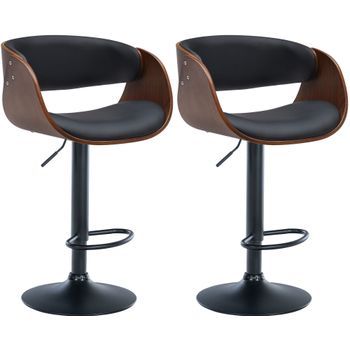 Set De 2 Taburetes De Bar Portmore En Polipiel Simil Cuero Nogal/negro 52x52x87 Cm Clp