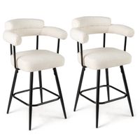 costway set de 2 taburetes giratorios con respaldo y brazos curvos con patas de metal y reposapies para cocina cafeteria 63 x 54 x 100 cm blanco