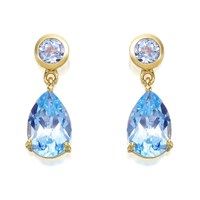 9ct gold blue topaz drop earrings - 16mm drop - g1811