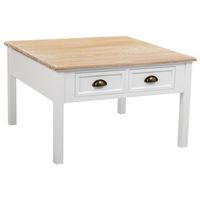 mesa de centro de madera de 2 cajones blanca 80x80x50