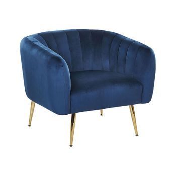 Sillón De Terciopelo Azul Oscuro Dorado Respaldo Patas Metal Glamour Laconia