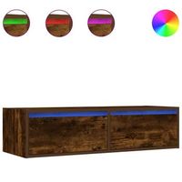 mueble de tv con luces led roble ahumado 100x355x25 cm vidaxl
