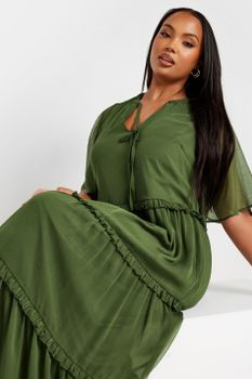 Yours Vestido Midaxi Caqui De Gasa, Mujer Curvy Y Tallas Grandes, Yours