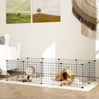 pawhut parque metalico para animales pequenos de 12 paneles desmontable diseno diy para erizo hamster 143x73x36 cm negro