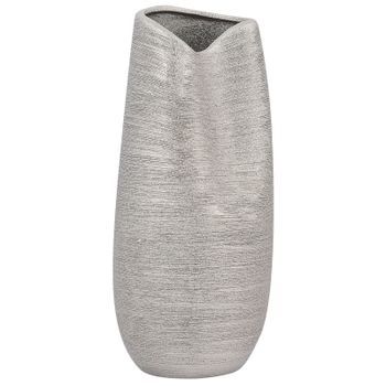 Jarrón Decorativo De Mesa De Gres Plateado 32 Cm Glam