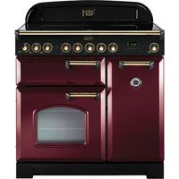 rangemaster classic deluxe 90 electric ceramic range cooker - cranberry  brass cranberry