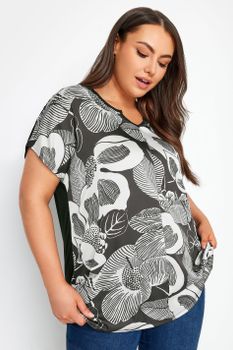 Yours Camiseta Negra Estampado De Hojas, Mujer Curvy Y Tallas Grandes, Yours