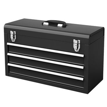 Costway Caja de Herramientas de Metal Portátil con 3 Cajones y Bandeja de Almacenamiento Sistema de Doble Pestillo 52 x 21 x 30 cm