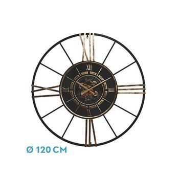 Reloj De Pared Cañete Negro Oro 120x120x8 Cm Engranajes Con Movimiento