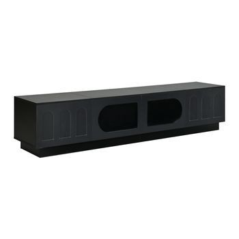 Mueble De Tv Negro De 200 Cm Con Cuatro Puertas E Iluminación Led Controlada Por Aplicación