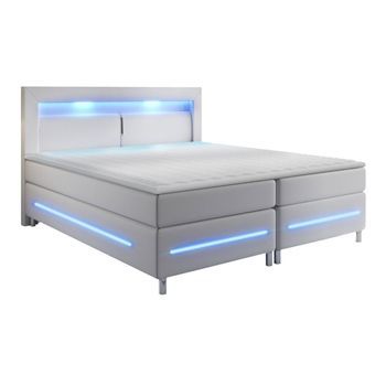 Cama Continental Nashville 109, Doble, Blanco, Cuero Ecológico, Somieres, 140x210x115cm