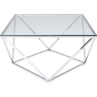 mesa de centro de cristal y acero plateado