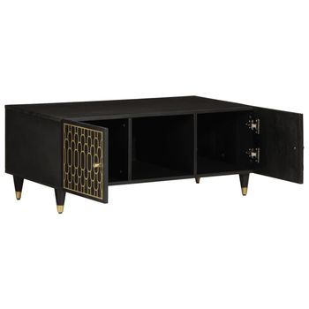 Mesa De Centro 54x100x40 Cm Madera Maciza De Mango Con Acabado Negro, Madera Trabajada - Negro