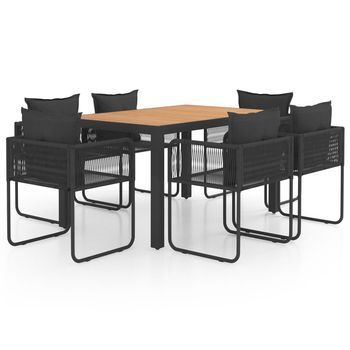 Set De Comedor De Jardín De 7 Piezas Pvc Ratán Negro Y Marrón Vidaxl