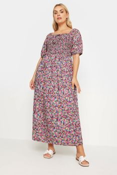 Yours Vestido Largo Nido De Abeja De Flores Rosas, Mujer Curvy Y Tallas Grandes, Yours