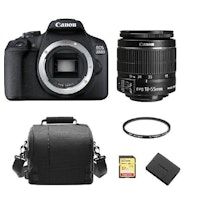 canon eos 2000d negro kit ef-s 18-55mm f35-56 is ii  tarjeta sd de 32gb  bolsa de camara  lp-e10 bateria  hoya 58mm pro 1d protector