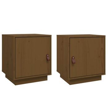 Juego De 2 Mesitas De Noche - Mesillas Madera De Pino Marrón Miel 40x34x45 Cm Mc5733