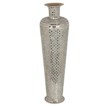 Jarron Suelo Metal/mosaico Plata