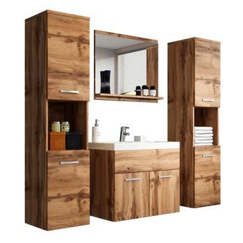 Conjunto De Muebles De Baño Montreal Xl, Juego De Muebles De Baño, Muebles De Baño Pequeños, Lavabo Incluido, Color Wotan