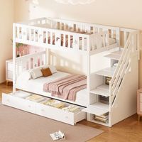 litera infantil 90x200 cm blanca con escalera de almacenamiento y dos camas