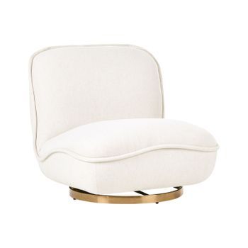 Sillón Giratorio Elegante Tapizado De Tela Base De Acero Dorado Sin Reposabrazos Salón Dormitorio Blanco Crema Muren