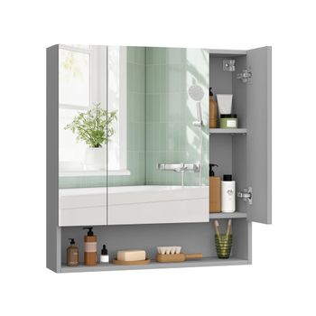 Armario de Baño con Puertas de Espejo 16,5 x 90 x 75 cm, 70A cm / Gris Paloma