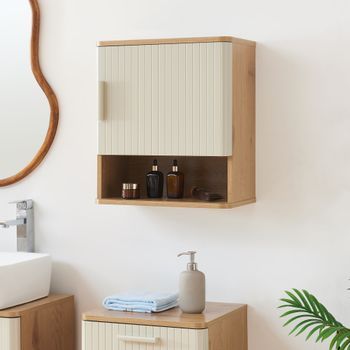Armario Baño De Pared Ferrersp Con Puerta Mdf 50x45x24cm - Roble/arena [en.casa]