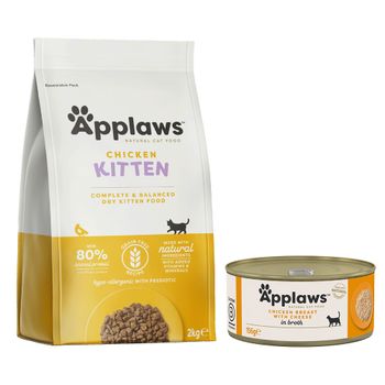 Pack nutrición mixta: pienso + latas Applaws - 2 kg Kitten para gatitos + 6 x 156 g Pechuga de pollo y queso